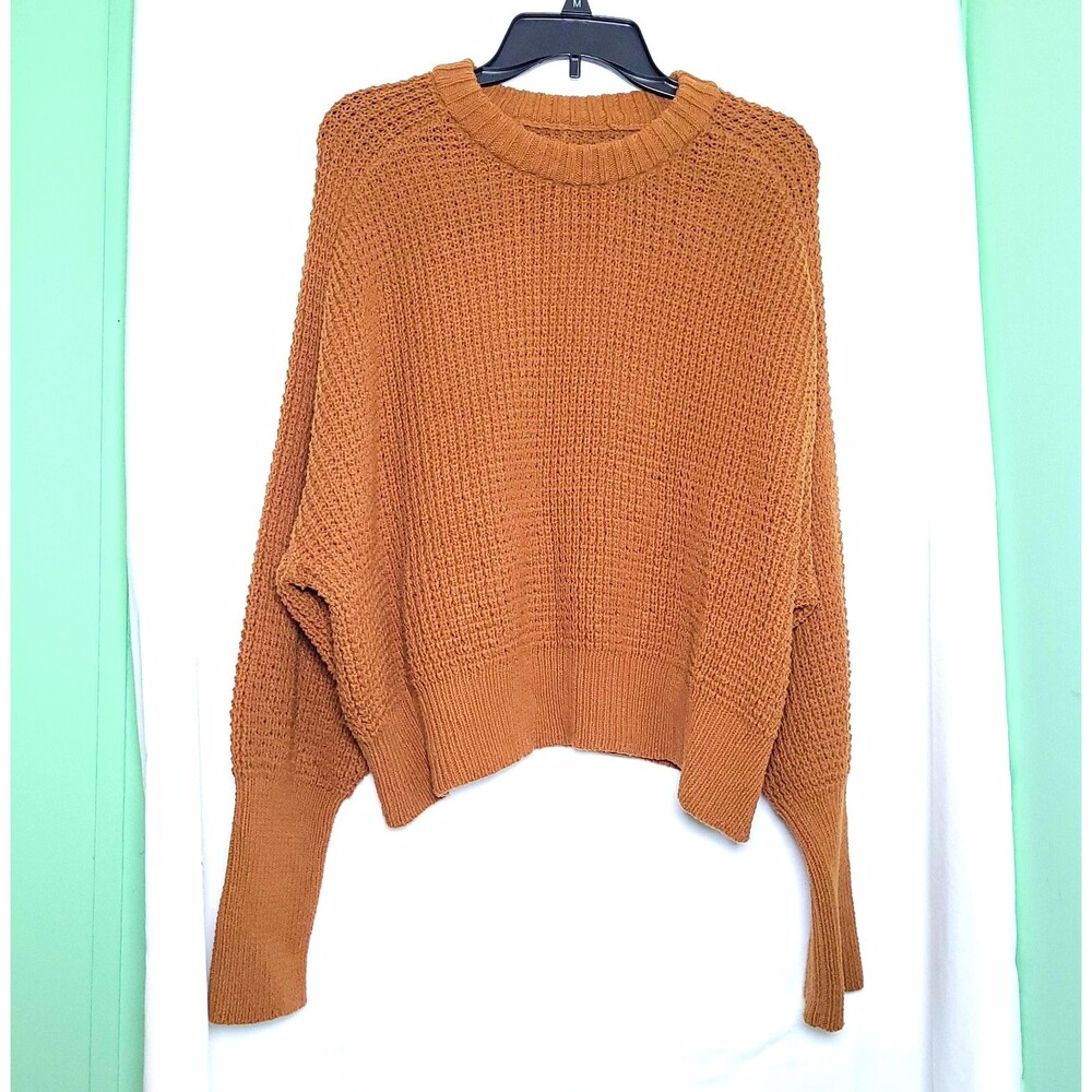 Pilcro Women's Brown Waffle Knit Crewneck Pullover Minimalist Preppy Sweater M